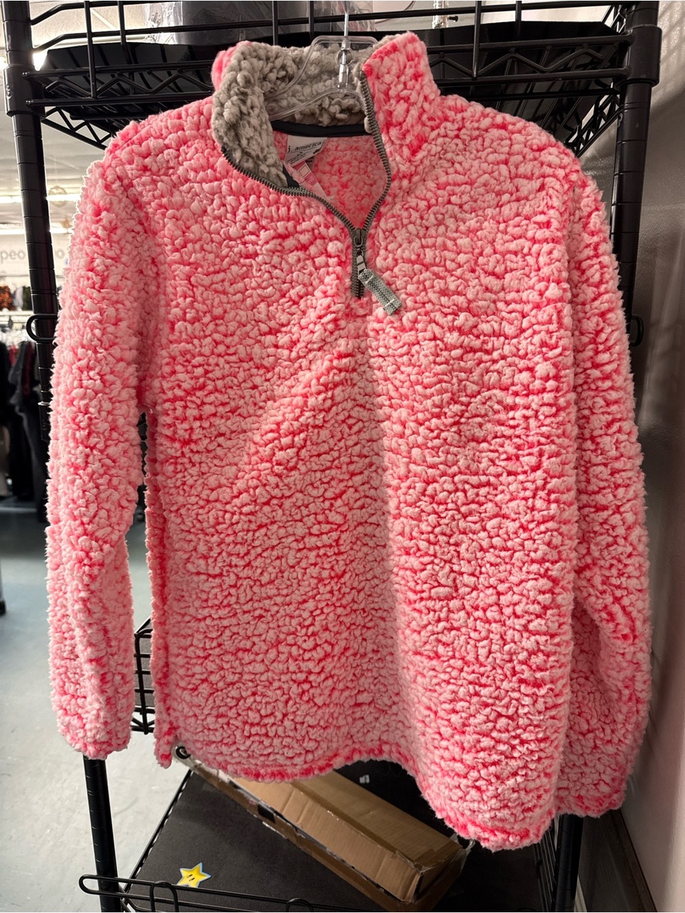 J. America Plush Pink Sherpa Half-Zip Pullover with Cream Trim
